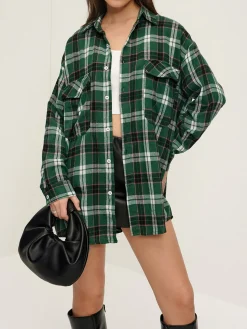 Retro Plaid Lapel Pockets Shirt