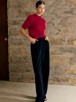 Retro Plain Ribbed Knit Top