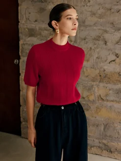 Retro Plain Ribbed Knit Top