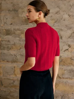 Retro Plain Ribbed Knit Top