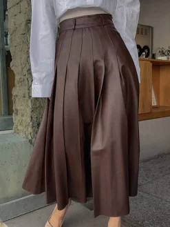 Retro Pleated PU Leather Skirt