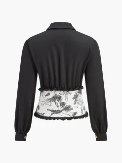 Retro Printed Slim Polo Blouse
