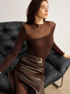 Retro Wool-Blend Panel Slim Sweater