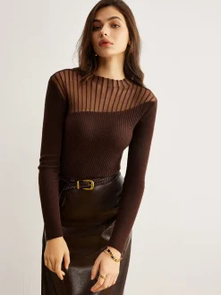 Retro Wool-Blend Panel Slim Sweater