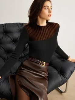 Retro Wool-Blend Panel Slim Sweater