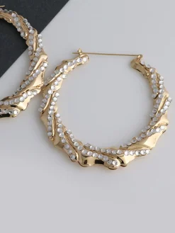 Rhinestone Bamboo Hoop Earrings