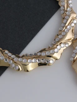 Rhinestone Bamboo Hoop Earrings
