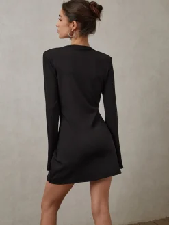 Rhinestone Bow Decorated V-Neck Short Dress