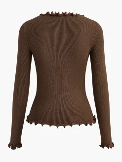 Rhinestone Bow Lettuce Trim Sweater