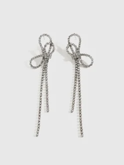 Rhinestone Bow Tassel Earrings
