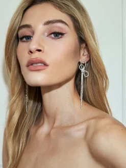 Rhinestone Bow Tassel Earrings