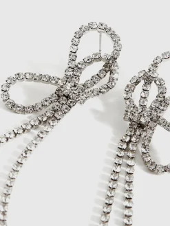Rhinestone Bow Tassel Earrings