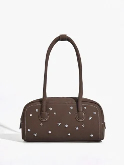 Rhinestone Decor Top Handle Bag