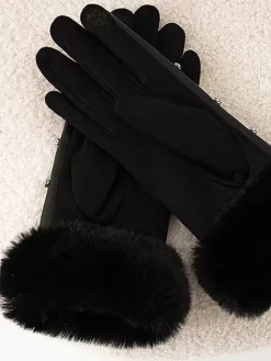 Rhinestone Fuzzy Cuff Warm Gloves