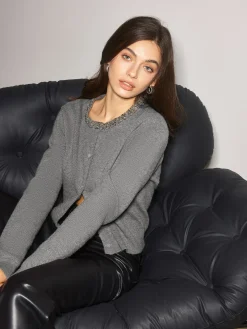 Rhinestone Neck Breasted Cardigan