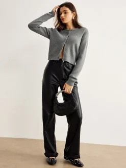 Rhinestone Neck Breasted Cardigan