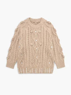 Rhinestone Pullover Twist Sweater