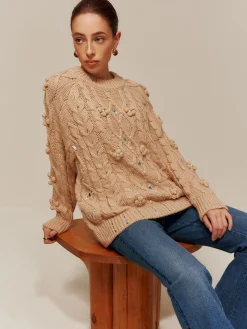 Rhinestone Pullover Twist Sweater