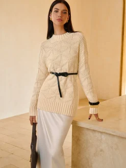 Rhombic-Pattern Sweater Without Belt
