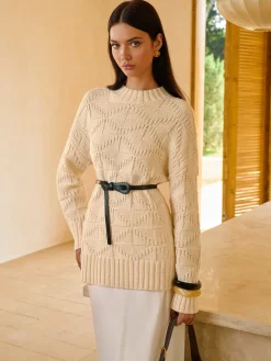 Rhombic-Pattern Sweater Without Belt