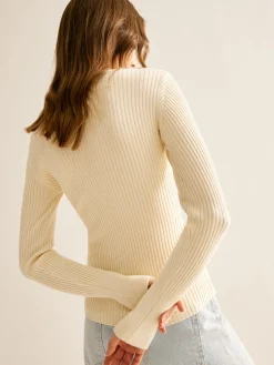 Ribbed Button Criss Cross Sweater