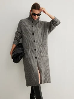 Ribbed Button Knit Long Outerwear