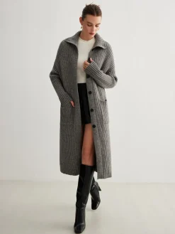 Ribbed Button Knit Long Outerwear