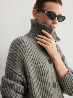 Ribbed Button Knit Long Outerwear