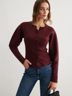 Ribbed Button Slit Sweater