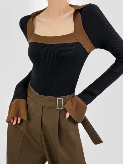 Ribbed Color Block Skinny Sweater