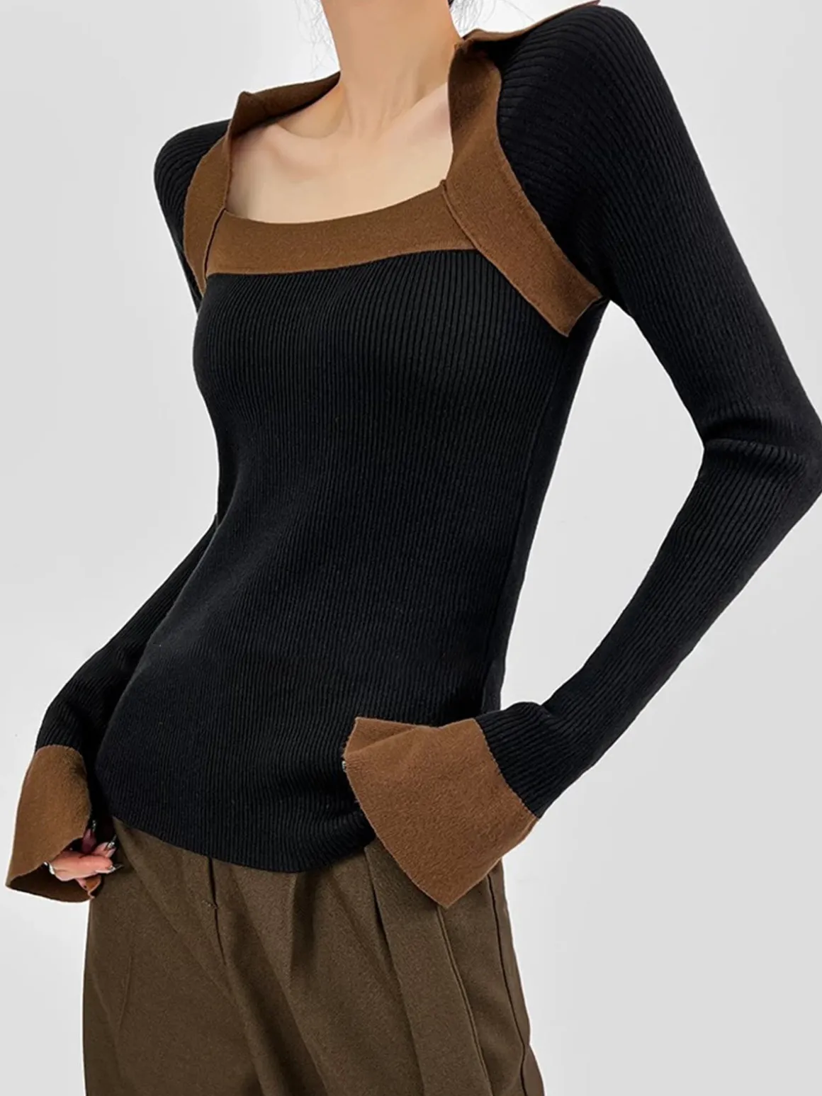 Ribbed Color Block Skinny Sweater