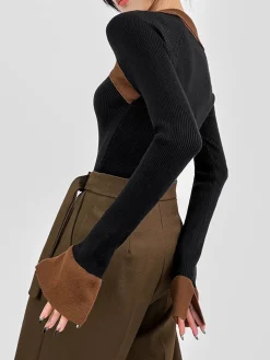 Ribbed Color Block Skinny Sweater