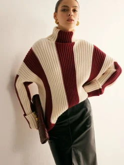 Ribbed Color Block Turtleneck Sweater