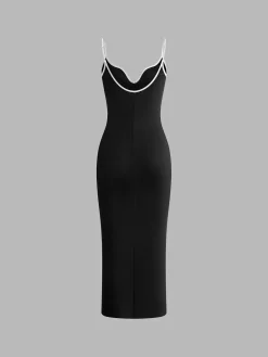Ribbed Contrast Bow Cami Long Dress