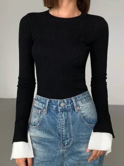 Ribbed Contrast Cuff Sweater