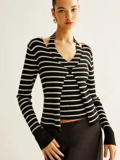 Ribbed Contrast Striped Sweater Co-ords