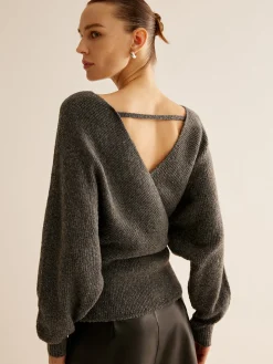 Ribbed Criss Cross Cinched Sweater
