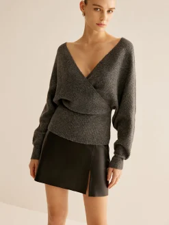 Ribbed Criss Cross Cinched Sweater