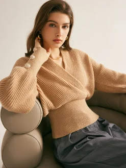 Ribbed Criss Cross Cinched Sweater