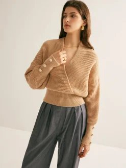 Ribbed Criss Cross Cinched Sweater