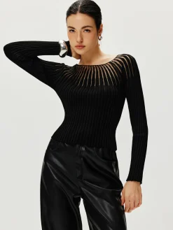 Ribbed Hollow Sweater