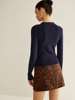 Ribbed Keyhole Neckline Polo Sweater
