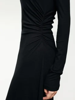 Ribbed Knit Asymmetric Long Sleeve Bodycon Long Dress