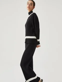 Ribbed Knit Contrast Trim Sweater Pants