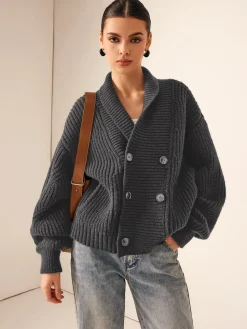 Ribbed Lapel Button Knit Outerwear
