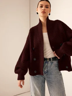 Ribbed Lapel Button Knit Outerwear