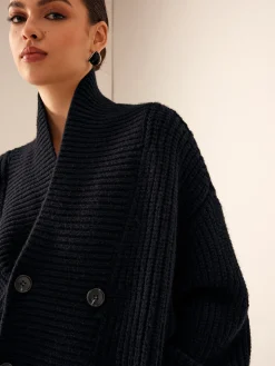 Ribbed Lapel Button Knit Outerwear