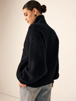 Ribbed Lapel Button Knit Outerwear