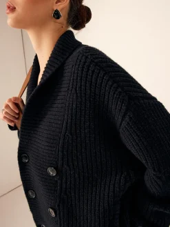 Ribbed Lapel Button Knit Outerwear