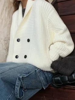 Ribbed Lapel Button Knit Outerwear